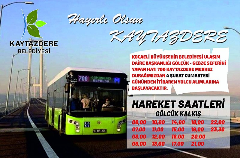 Kaytazdereliler, Toplu Taşıma İle Osman Gazi Köprüsünden Gebze ye Gidebilecek	