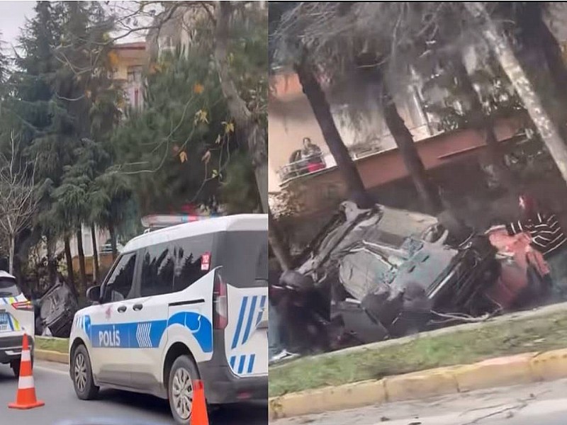 Karamürsel’de otomobil takla atarak ters döndü